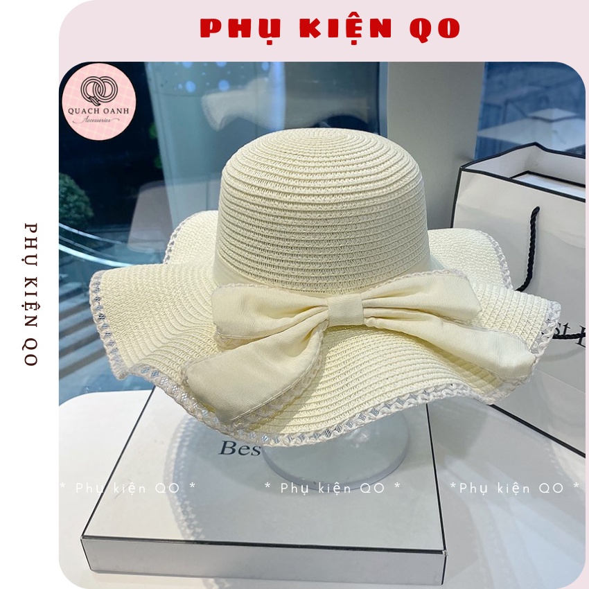 Mũ cói vành rộng sang trọng đính nơ to - MCH14