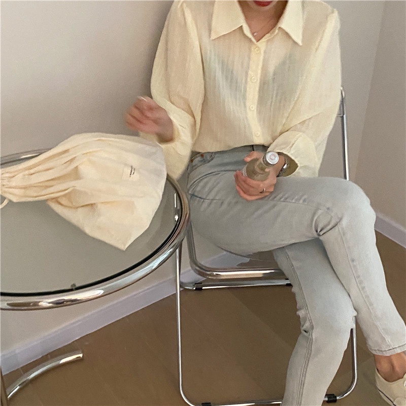 SUXI Áo Sơ Mi Tay Dài Dáng Rộng Màu Sắc Đơn Giản Phong Cách Hàn Quốc Thời Trang Mùa Hè Xinh Xắn Cho Nữ