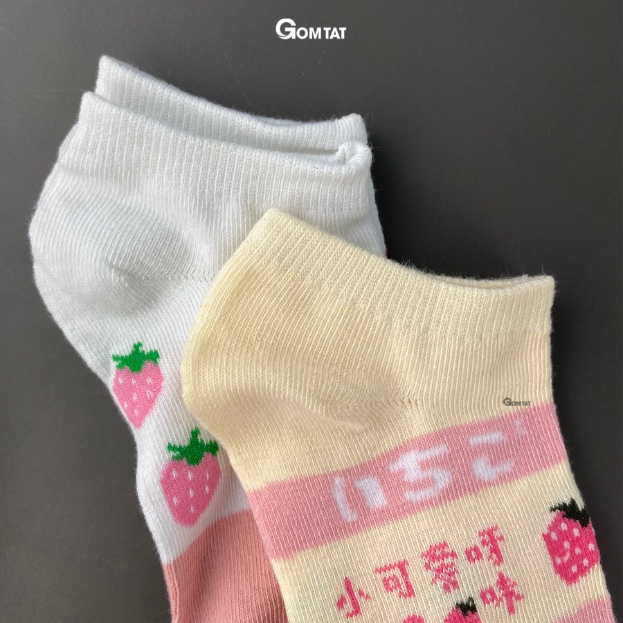 Set 5 đôi tất nữ cổ ngắn GOMTAT họa tiết trái cây, vớ nữ cổ thấp thời trang siêu dễ thương, chất liệu mềm mại - CB067