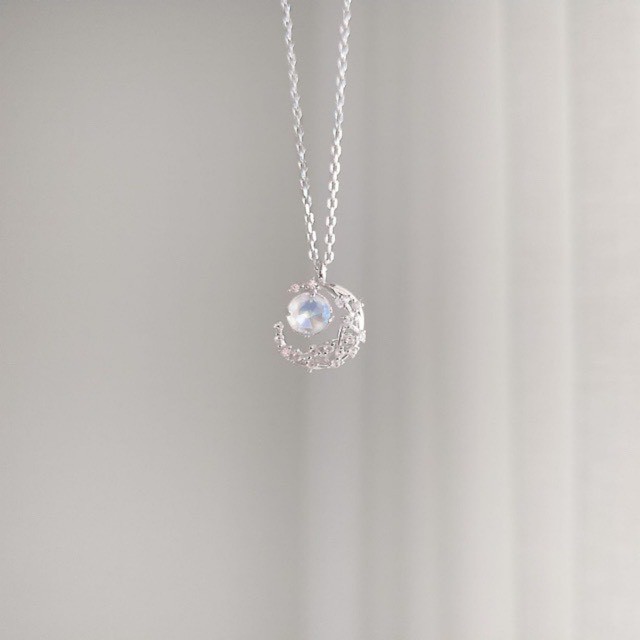 Dây chuyền bạc H.A.S hình mặt trăng Opal 40-45cm - HDC3