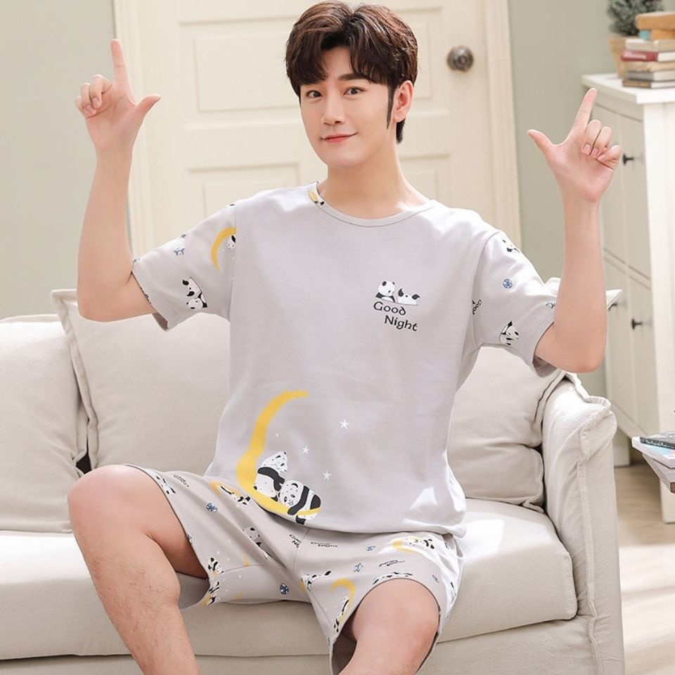 Bộ Đồ Ngủ Tay Ngắn Chất Liệu Cotton Mỏng Họa Tiết Hoạt Hình Thời Trang Mùa Hè Cho Nam