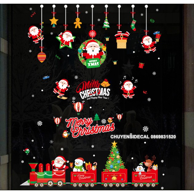 COMBO Decal dán tường Noel - Rèm Noel đỏ kết hợp Đoàn Tàu mới ( 2 tấm )