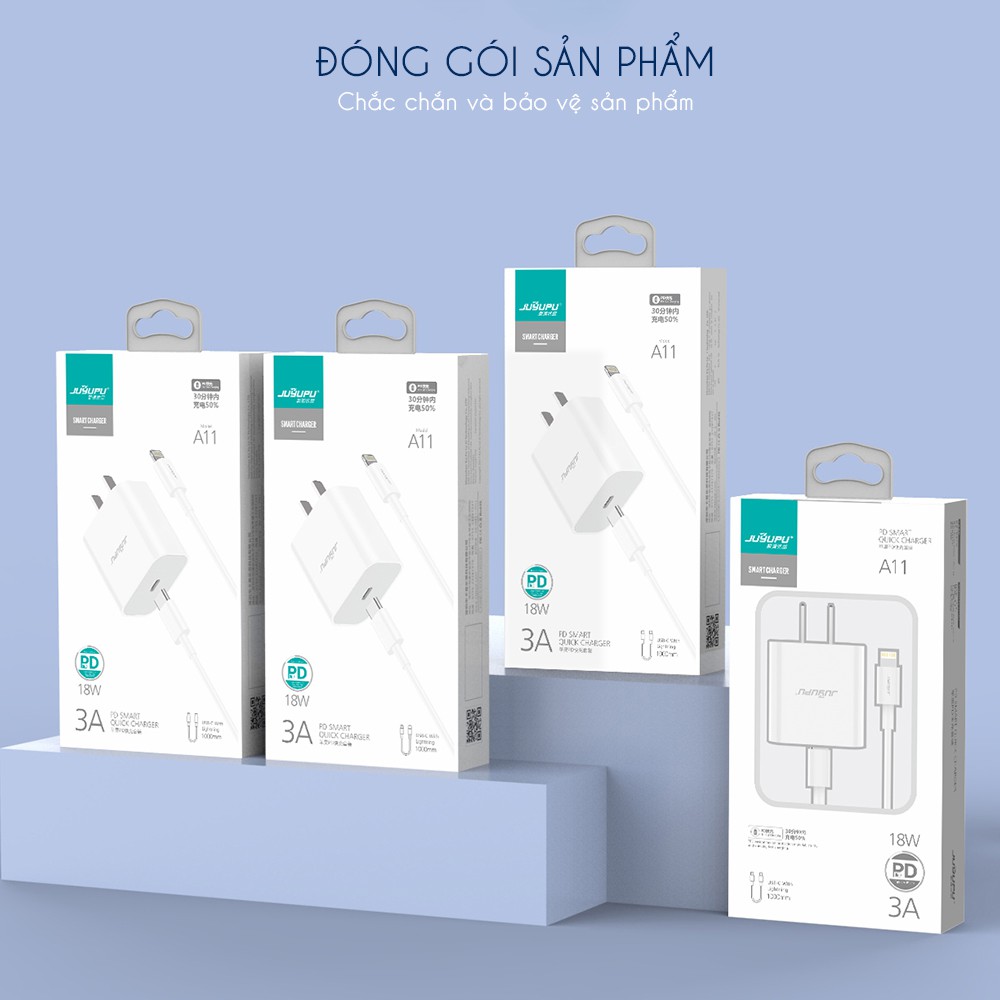 Sạc nhanh iphone JUYUPU A11 bộ sạc cổng PD 20W kèm cáp sạc iphone chính hãng cho iphone X trở lên củ sạc nhanh