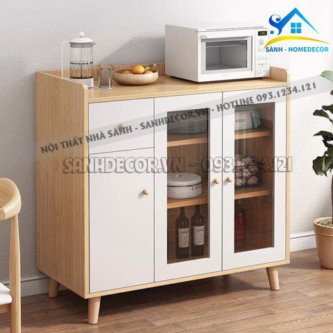 Tủ bếp để đồ đa năng gỗ MFC An Cường cánh kính lực bền chắc, tủ để lò vi sóng đẹp nhiều ngăn đựng đồ STB37 by SÀNH