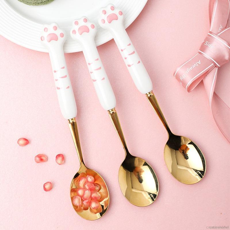 Muỗng bằng thép không gỉ 304 hình chân mèo hoạt hình đáng yêu