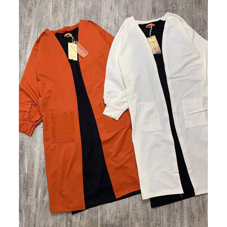 Sét áo khoác cadigan dáng dài mix váy suông trơn