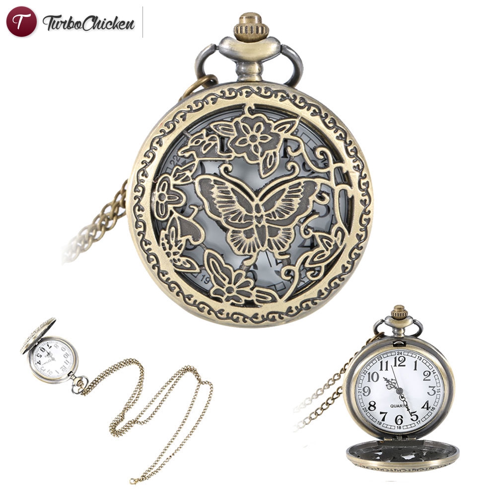 Đồng Hồ Quả Quýt Chạm Khắc Hình Bươm Bướm Phong Cách Vintage