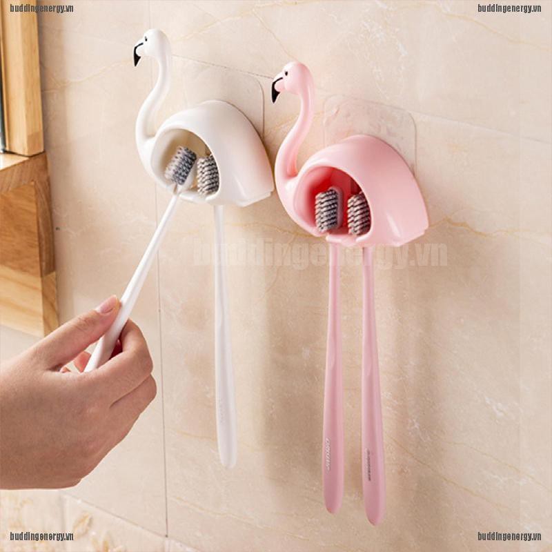 Giá treo bàn chải đánh răng 2 ngăn hình hồng hạc dạng móc hít tiện dụng cho nhà tắm