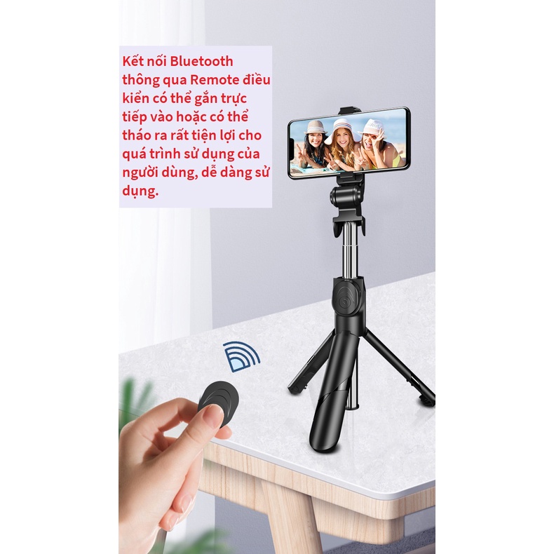 Gậy Chụp Ảnh Tự Sướng Jussy Kết Nối Bluetooth Kèm 3 Chân Đế Giữ Điện Thoại Để Quay Video, Livestream Đa Năng Nhỏ Gọn