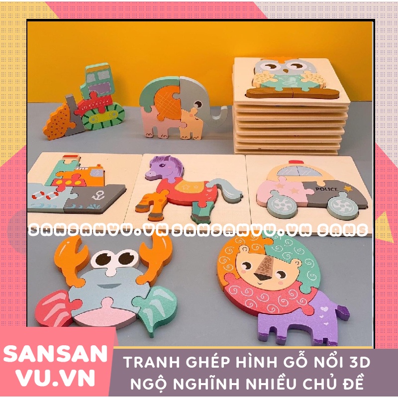 Tranh ghép hình 3D bằng gỗ nổi ngộ nghĩnh cho bé - GIÁO CỤ MONTESSORI