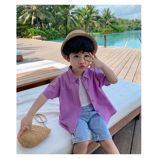 Áo sơ mi cộc tay basic bé trai-MS120