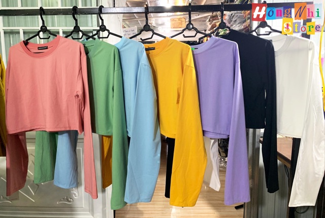 Áo Croptop Trơn Tay Dài Dáng Rộng Màu Trắng Long Tee Ulzzang - MM