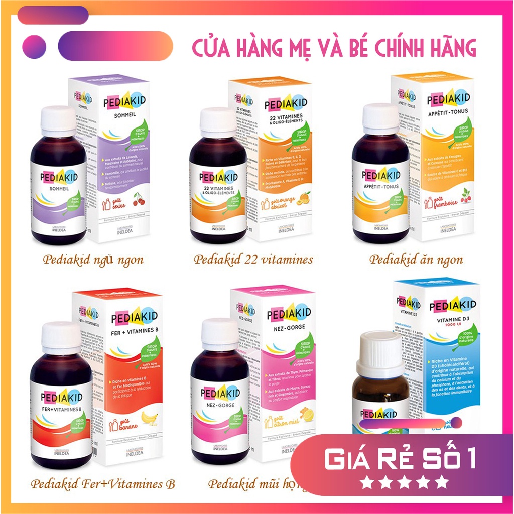 Vitamin Pediakid Pháp - 22 vitamin / Appetit tonus / Sommeil / Sắt Fe + B / Immuno Fort / Nez - Gorge / Transit Doux