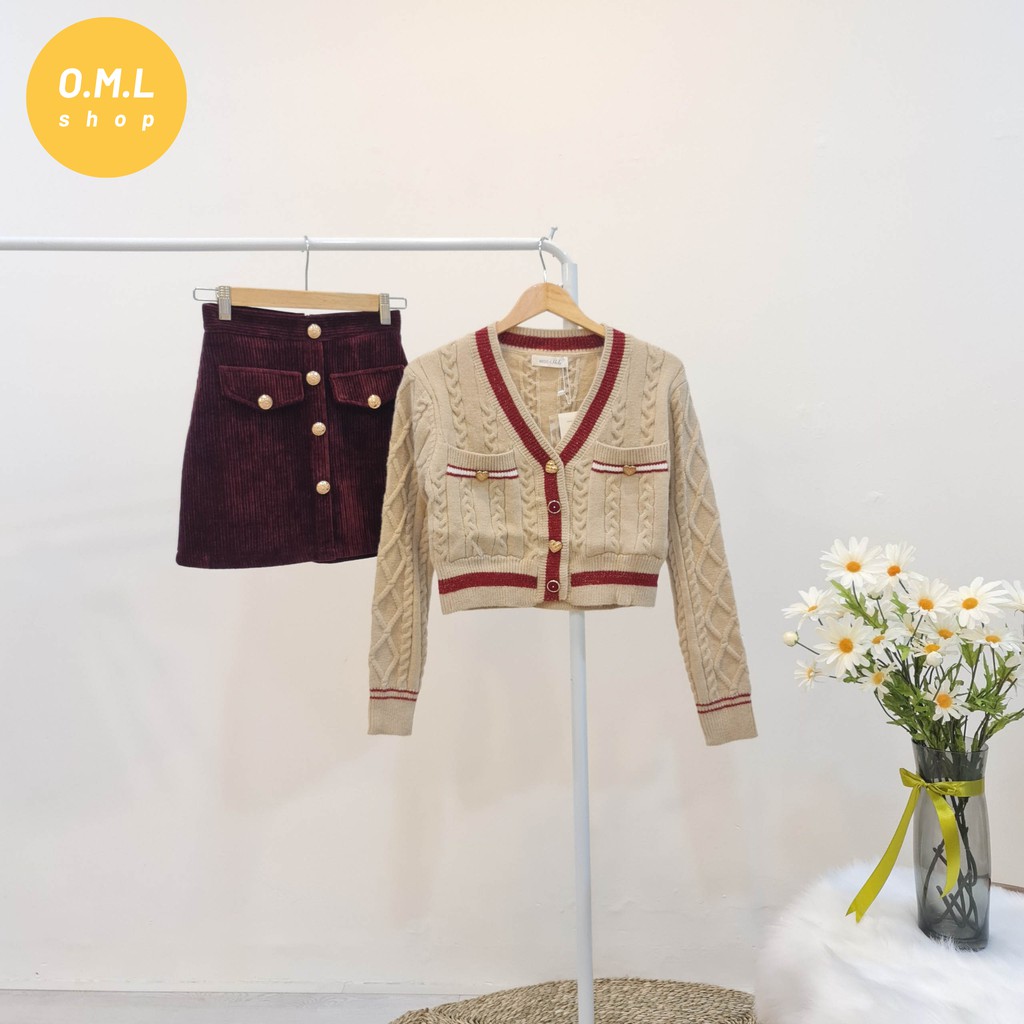 Set áo len phối váy nhung đỏ siu xinh