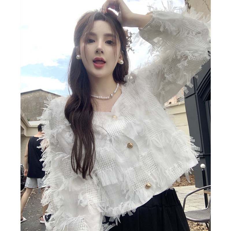 Áo Kiểu Tay Dài Phối Tua Rua Thiết Kế Hợp Thời Trang