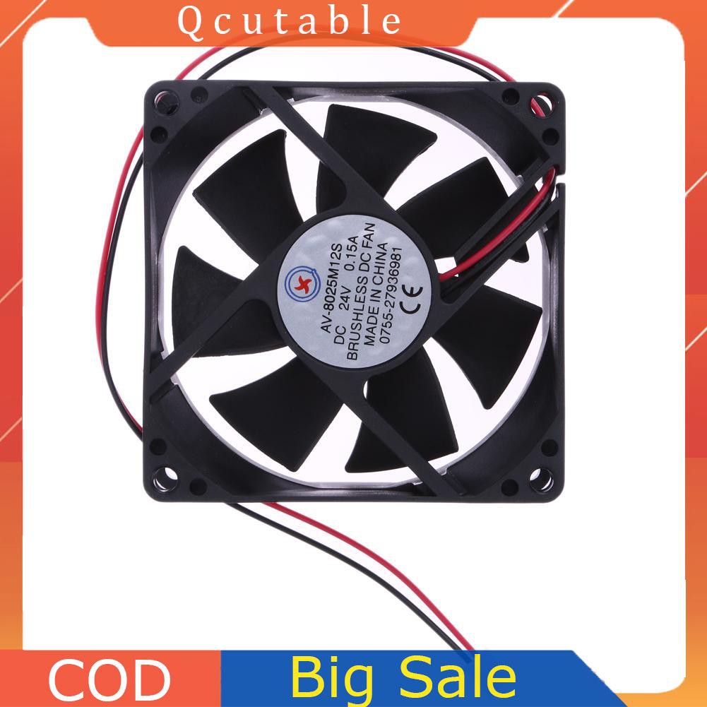 Quạt Làm Mát Không Chổi Than 80x80x25mm # Uk 7 Lưỡi 2 Dây 24v