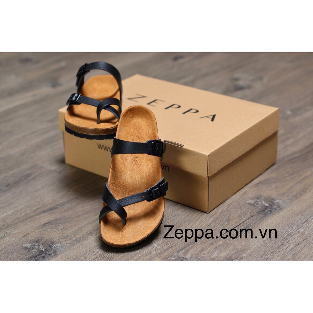 ZEPPA - Gian Hàng Chính Hãng - Da bò thật 100% -Dép đế trấu da bò nam &amp; nữ - Màu đen (Size: 35-46) HH