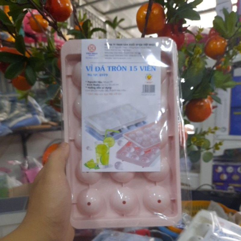 KHAY LÀM ĐÁ 15 VIÊN TRÒN CÓ NẮP ĐẬY VIỆT NHẬT tiện lợi nghộ nghĩnh