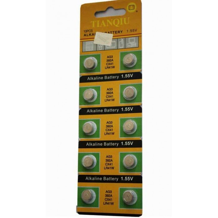 Vỉ pin đồng hồ phổ thông; pin cúc áo AG3, LR41 ( 1 vỉ 10 viên pin)