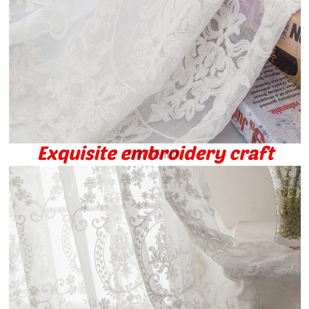 2Pcs Top Curtains 3D Screens Princess Tulle Curtains Luxury Embroidered White Sheer Curtain for Living Room Bedroom