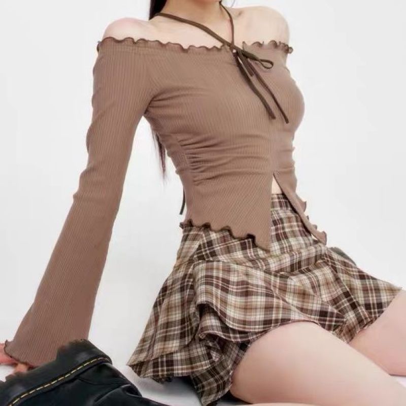 Chân Váy Ngắn Lưng Cao Sọc Caro Màu Caramel Phong Cách Hàn Quốc Thời Trang Mùa Hè Mới Cho Nữ
