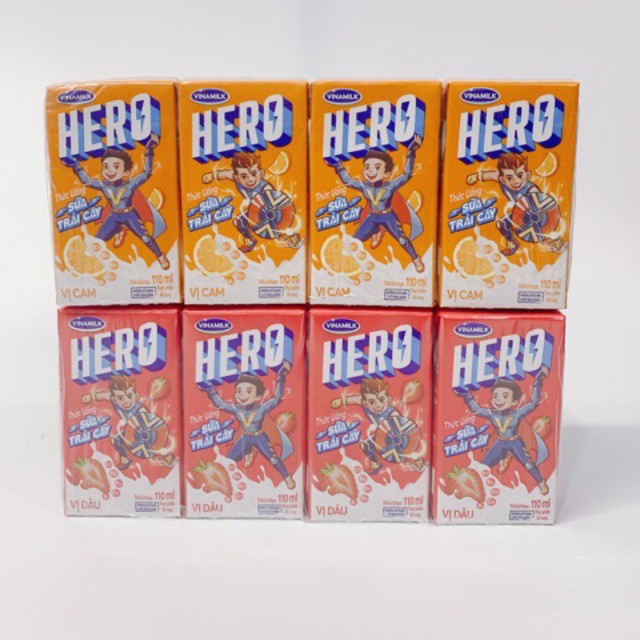 Thùng 48 hộp 110ml sữa trái cây Hero Vinamilk vị dâu/cam