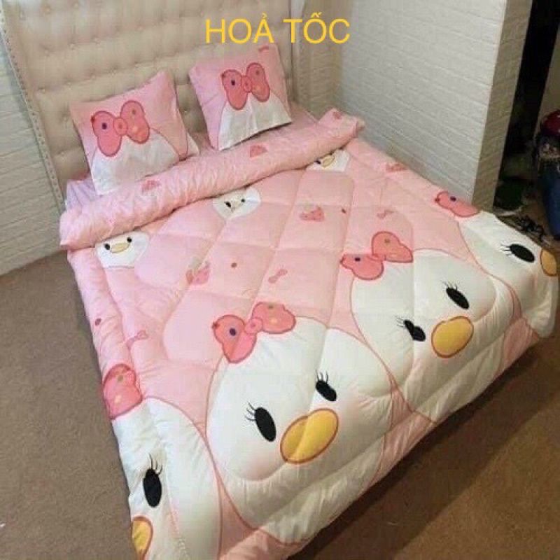 Trọn bộ 5 món ga gối chăn phao poly cotton có ruột bông dày loại 1 (ib shop chọn mẫu hoặc ghi phần ghi chú )
