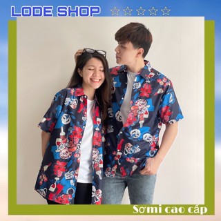 Áo sơ mi hoạ tiết unisex phom rộng mặc nhóm, couple