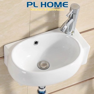 Chậu rửa mặt nhỏ,  lavabo mini 42x28 cm, phù hợp không gian nhà tắm nhỏ treo tường góc bên trái hoặc góc bên phải