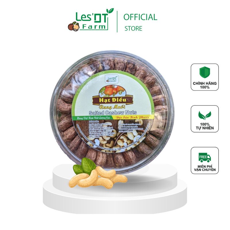 Hạt điều rang muối nguyên hạt Les'DT Farm loại 1 nguyên vỏ lụa thơm ngon, giòn bùi hôp 500gr
