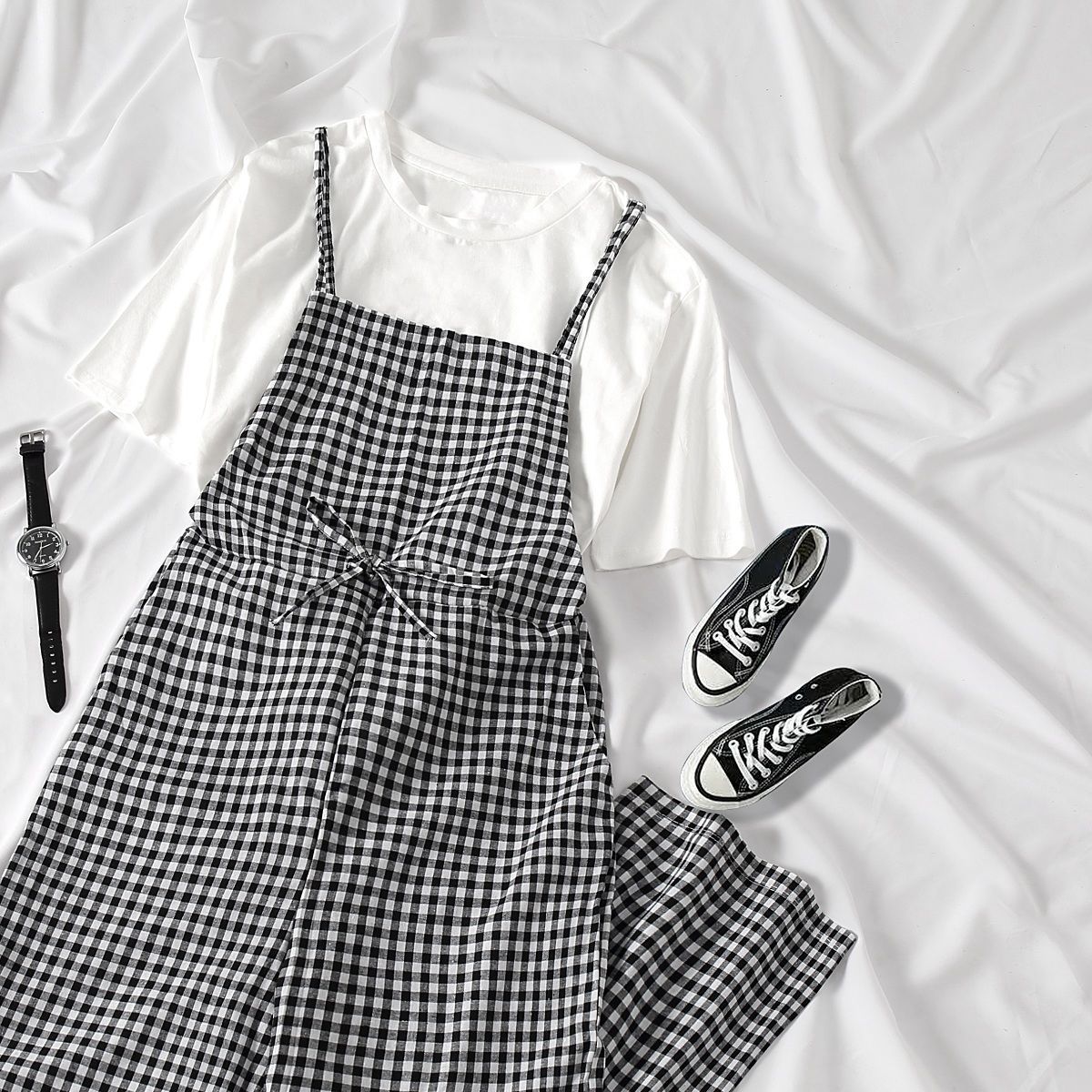 Quần Yếm Ống Rộng Họa Tiết Sọc Caro Thời Trang Xuân Thu Hàn Quốc | BigBuy360 - bigbuy360.vn