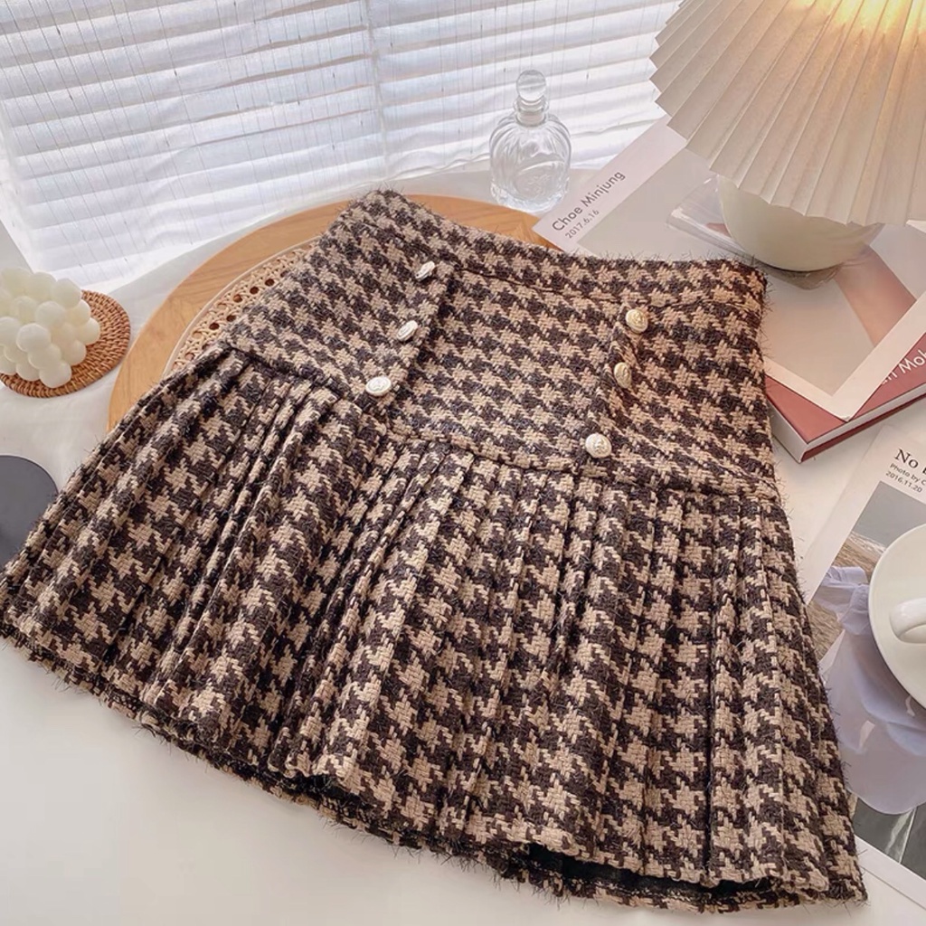 Chân váy dạ kẻ nhiều cúc cho nữ B731