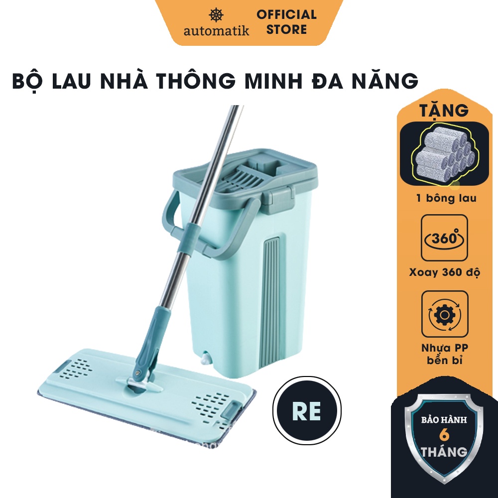 Cây Lau Nhà Tự Vắt Thông Minh Tự Động Tách Gạt Nước Bẩn Xoay 360 Đa Năng Vắt Trợ Lực Gấp Gọn Siêu Thấm Hút - Automatik