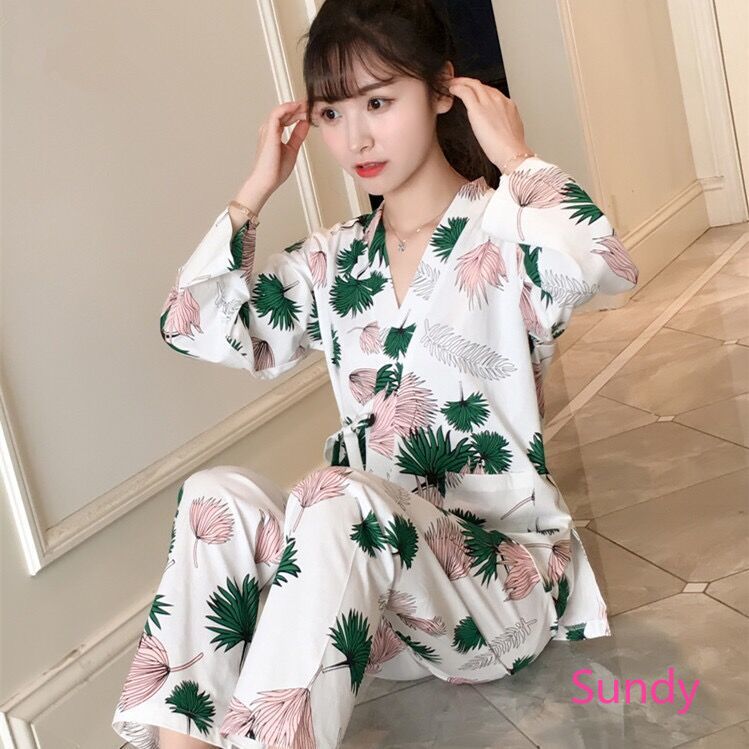 [Mã FAGREEN245 giảm 10% tối đa 30K đơn 99K] Bộ Đồ Ngủ Tay Dài Kiểu Kimono Nhật Bản Thời Trang Mùa Thu Cho Nữ