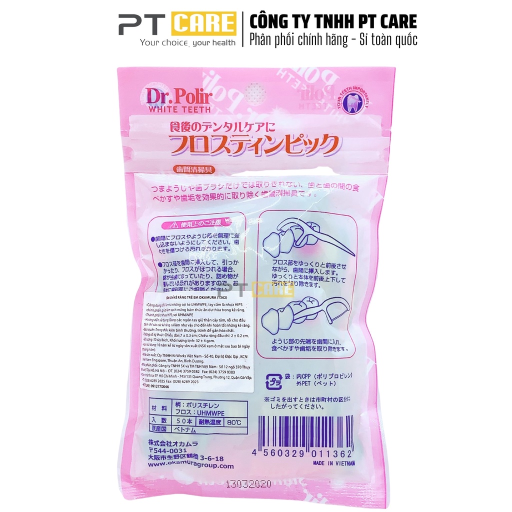 PT CARE I Tăm Chỉ Kẽ Răng Trẻ Em OKAMURA – Bịch 50 Cây