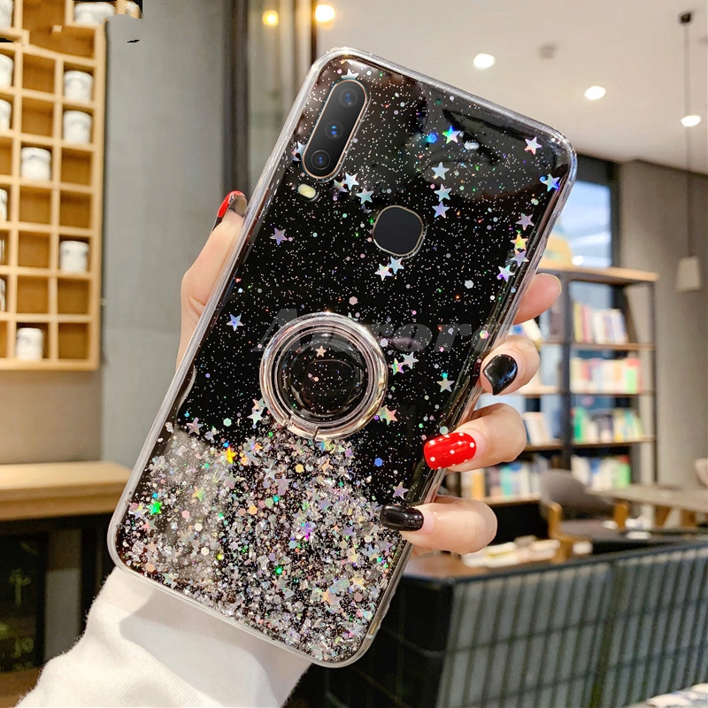 Ốp điện thoại mềm kim tuyến có nhẫn đỡ cho Vivo S1 Pro Y19 V7 Plus Y17 Y15 Y12 Y53 Y55 Y55S Y71 Y91C Y95