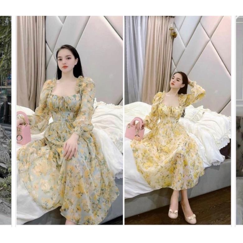 ঔৣ ☘️ VÁY TƠ CÚP NGỰC MAXI TAY BỒNG xếp ly dáng dài hoạ tiết hoa vintage sang chảnh tiểu thư ঔৣ