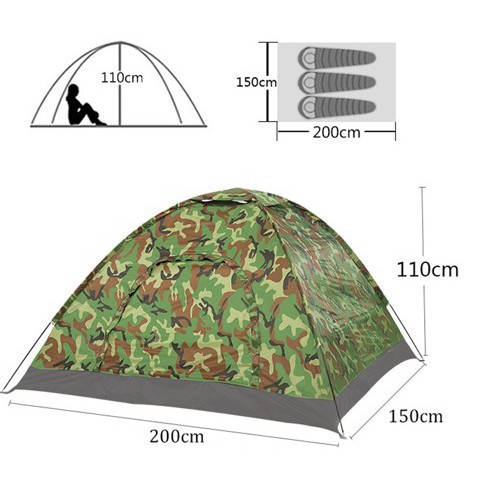 Lều Cắm Trại 2 Người Rằn Ri Bộ Đội Cực Chất, Lều Phượt 1.5mx2m