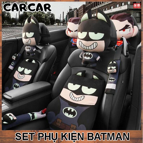 Set gối tựa đầu tựa lưng, phụ kiện ô tô Batman, hàng mua bản quyền sản xuất