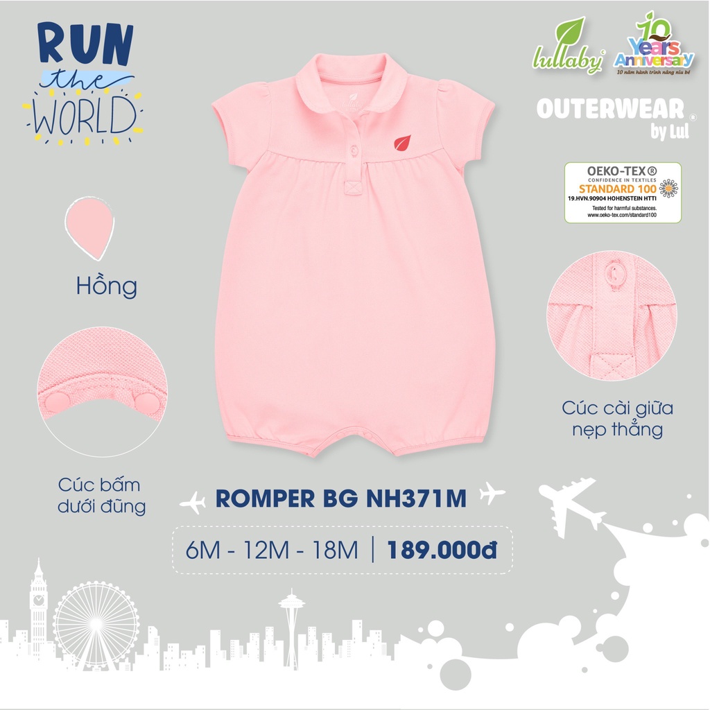[CHÍNH HÃNG] Bộ body romper cổ polo bổ trụ họa tiết bé gái Lullaby