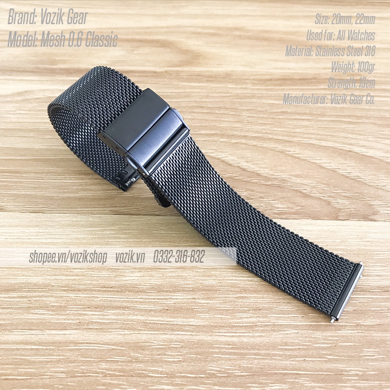 Dây đeo đồng hồ thép lưới mesh  Mesh 0.6mm VOZIK - milanese strap band for watches - 4