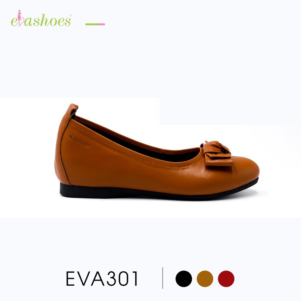 Giày búp bê độn đế 2cm mũi tròn phối nơ da cao cấp Evashoes EVA301