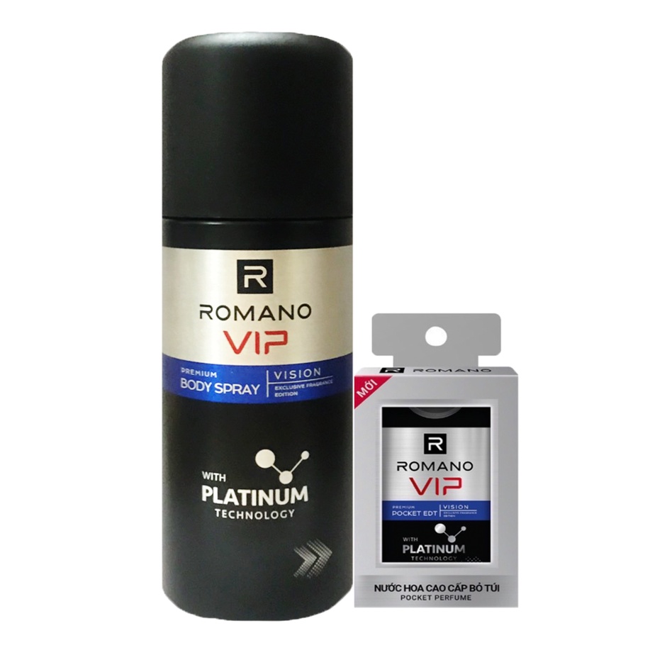 Combo Xịt Khử mùi toàn thân Romano Vip 150ml+Nước hoa bỏ túi Vip 18ml