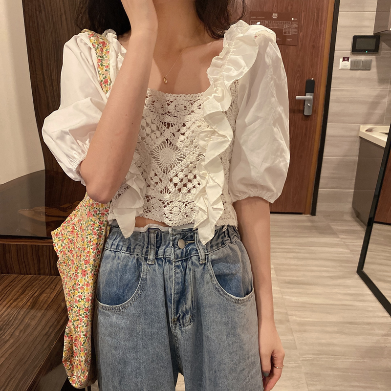 Áo Ren Lửng Tay Ngắn Xinh Xắn Dành Cho Nữ