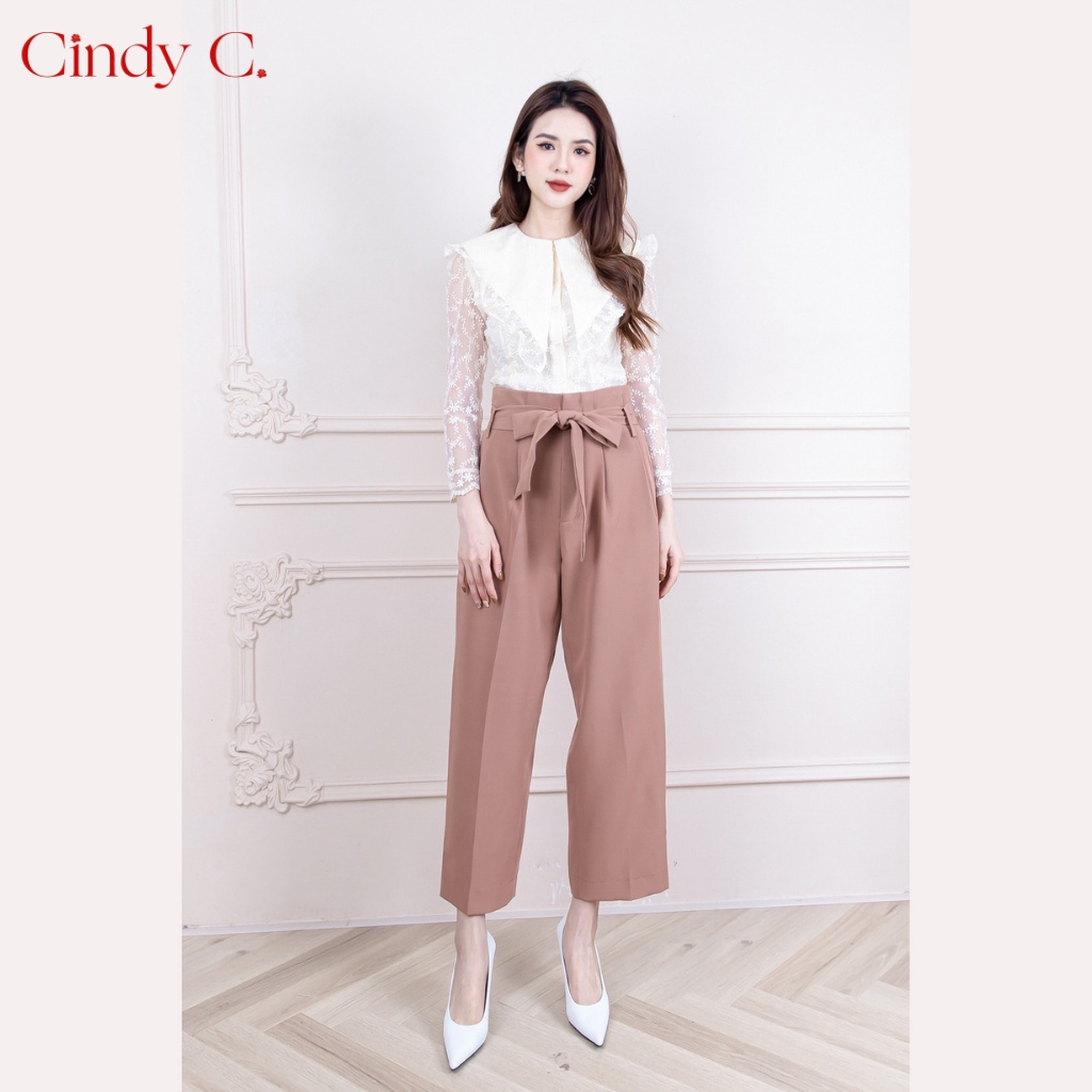 Quần ống xuông nữ cạp cao Emma CINDY C thiết kế đai dây thắt nơ phong cách công sở, tôn dáng, chất liệu Tuytsi 532