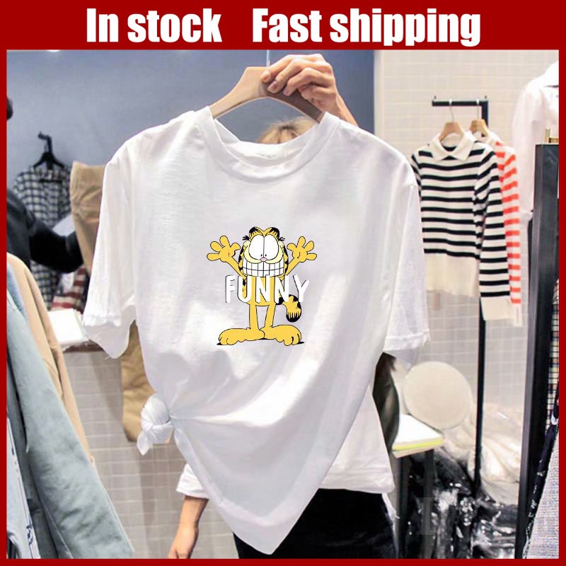 Áo Thun Cotton Tay Ngắn Dáng Rộng In Họa Tiết Hoạt Hình Thời Trang 2021 Cho Nữ