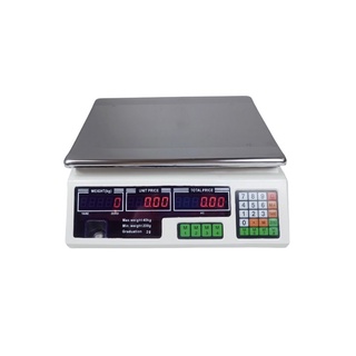 Cân điện tử tính tiền 40kg - 2g lưu được 4 mức giá tiền sản phẩm, màn hình trước sau.