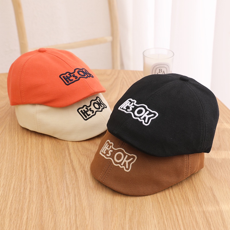 Mũ Beret Ngắn Thêu Chữ Thời Trang Cho Bé