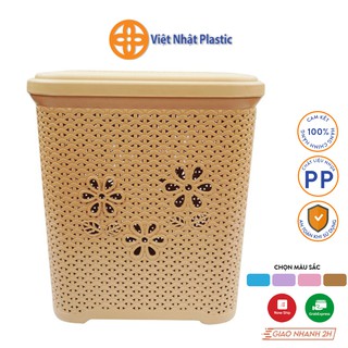 Giỏ nhựa đựng đồ họa tiết họa có nắp đậy Việt Nhật Plastic đa năng