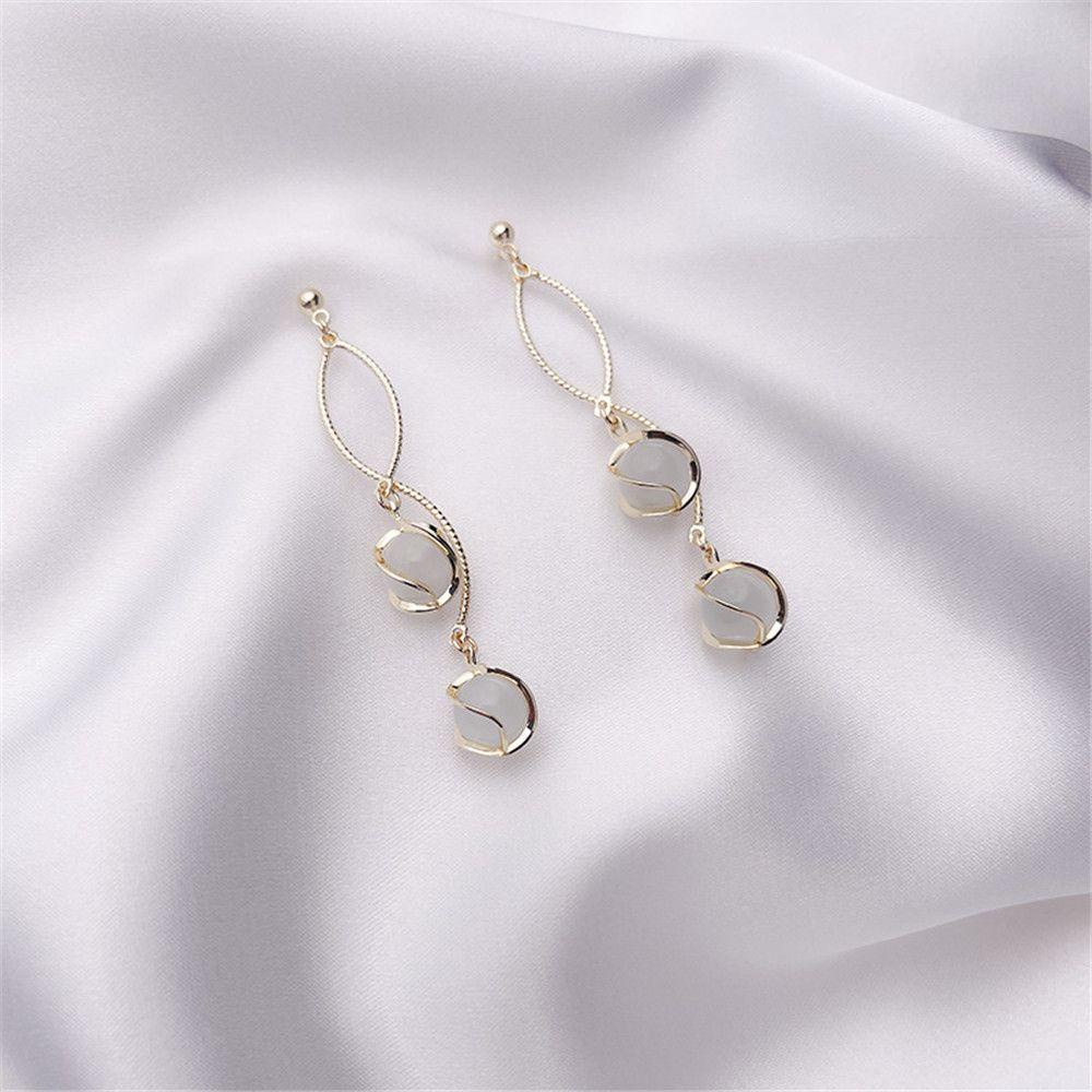 Khuyên Tai Dáng Dài Hình Cánh Hoa Đính Đá Opal 1 Cái